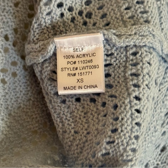 New Le Lis Powder Blue Boatneck Crochet Tie Cuff Sweater Knit Top - Picture 11 of 16